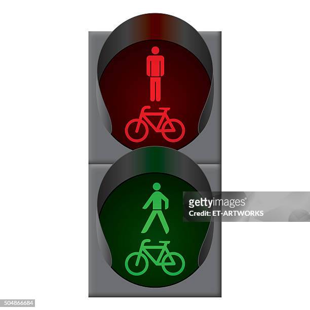 ilustrações de stock, clip art, desenhos animados e ícones de verde bicicleta e novos luzes de circulação. vector - sinal de peão