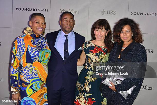 Joan Morgan, YoungArts Vice President of Artistic Programs Lisa Leone, Perez Art Museum Miami Director Franklin Sirmans and guest attend the...