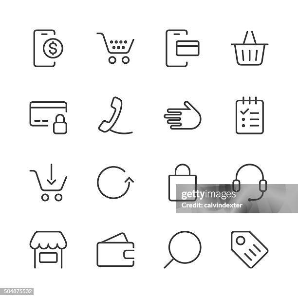shopping und e-commerce icons set 1/schwarz-serie - handy laden stock-grafiken, -clipart, -cartoons und -symbole