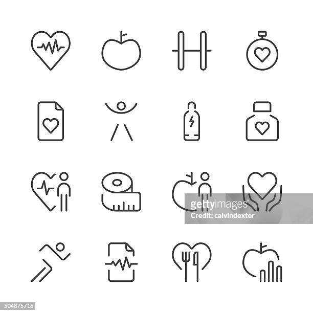 health and nutrition icons set 1 | black line series - sports hall stock illustrations