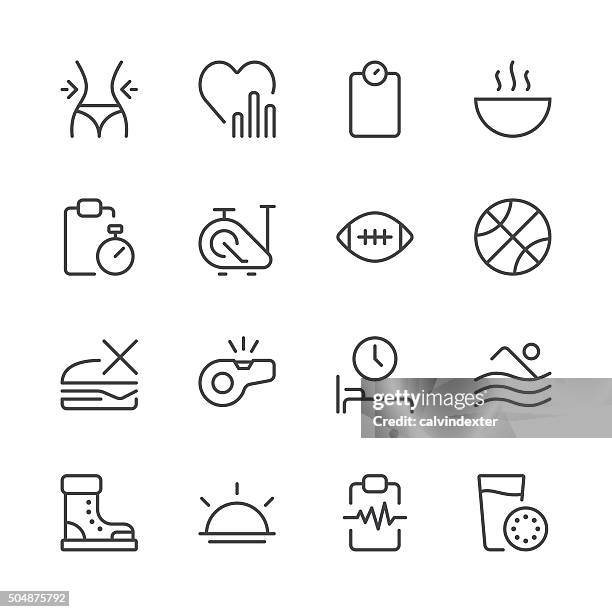 stockillustraties, clipart, cartoons en iconen met health and nutrition icons set 2 | black line series - fluit sportartikelen