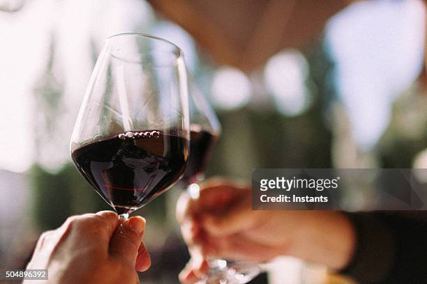 cheers! - red wine foto e immagini stock