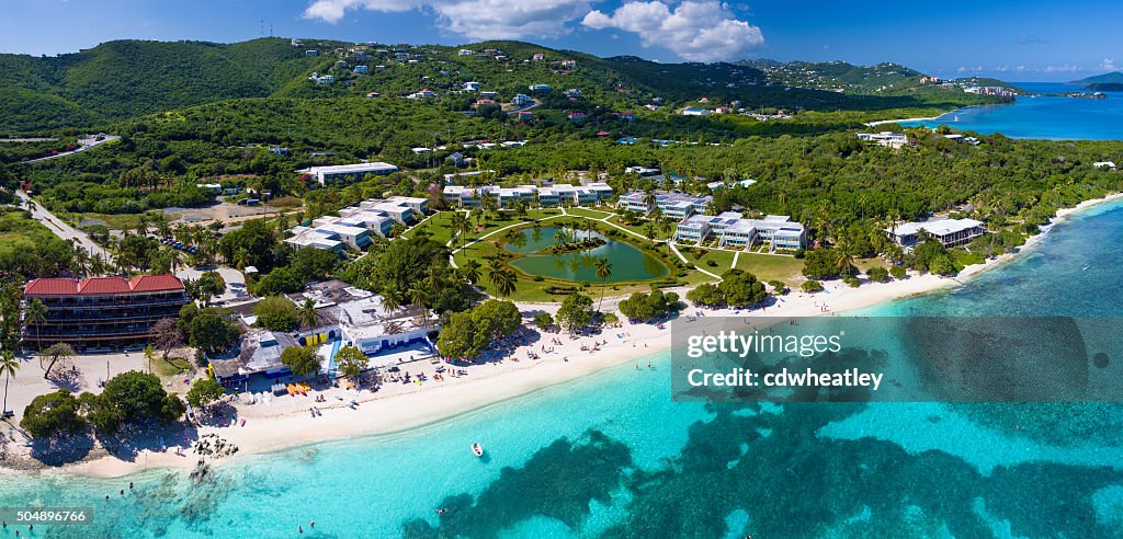 Panoramic aerial view of Sapphire Bay, St.Thomas, US Virgin Islands