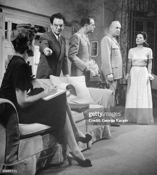 Kay Aldridge , Philip Loeb , Harvey Stephens and Ruth Gordon acting in production of Over Twenty-One.