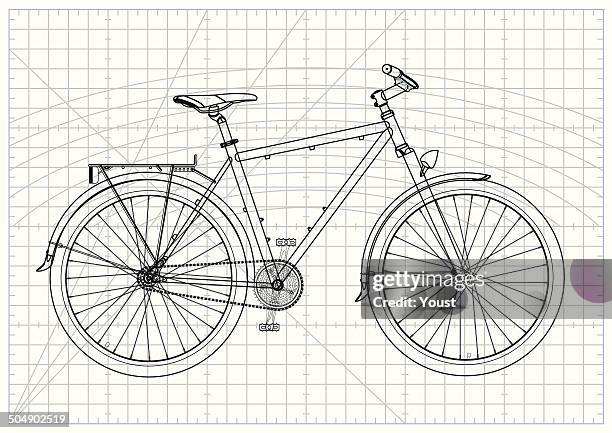 single-speed city bicycle blueprint - centimetre stock illustrations