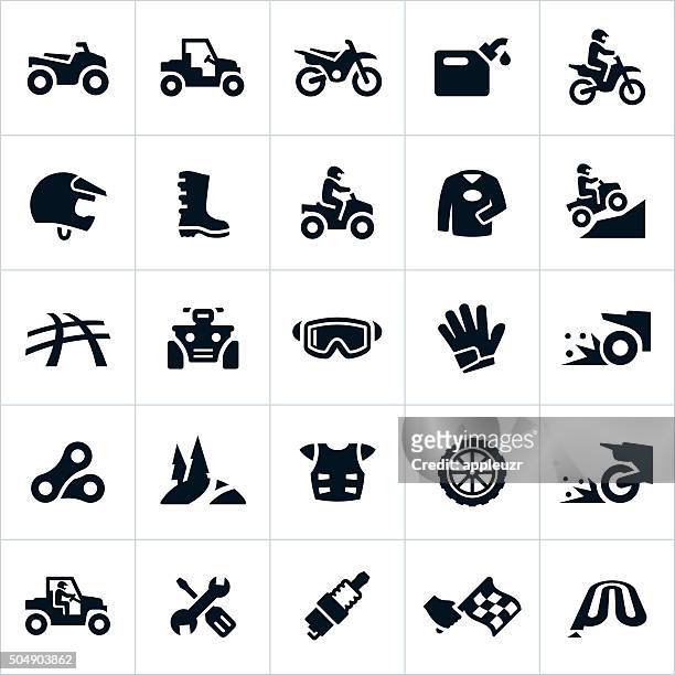 atv, utv and dirt bike icons - sports helmet stock illustrations