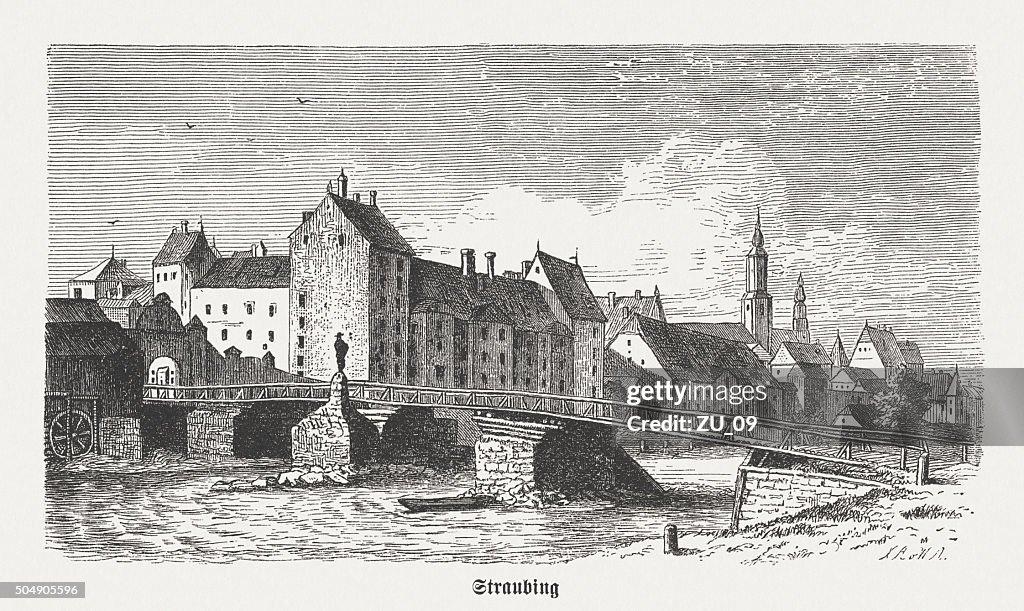 Straubing in the 15th century, wood engraving, published in 1873