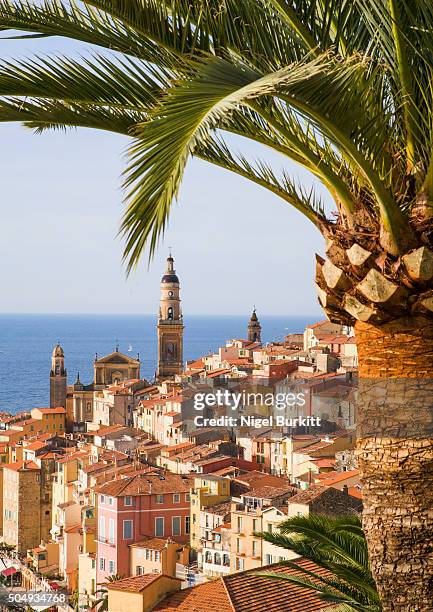 view over the rooftops of menton, south of france - costa azul fotografías e imágenes de stock