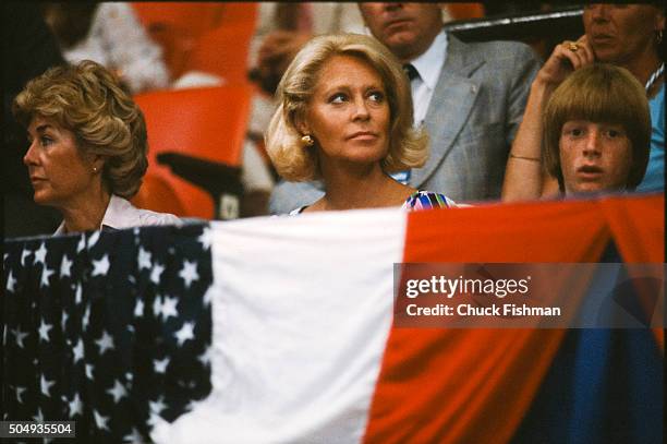 American socialite Joan Bennett Kennedy and her son, Patrick Joseph Kennedy II, attend the Democratic National Convention, New York, New York,...