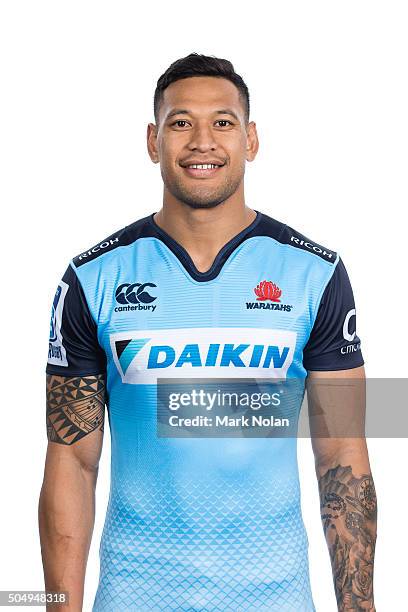 Israel Folau poses during the Waratahs 2016 Super Rugby headshots session at Allianz Stadium on January 14, 2016 in Sydney, Australia.