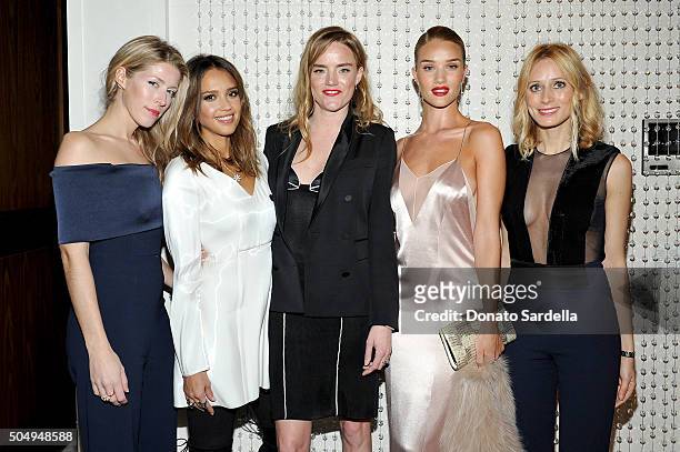 Galvan's Anna-Christin Haas, actress Jessica Alba, Galvan's Sola Harrison, model/actress Rosie Huntington-Whiteley, and Galvan's Katherine Holmgren...