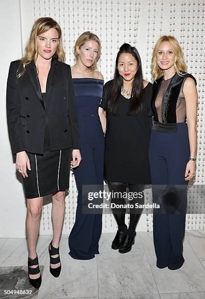 Galvan's Sola Harrison and Anna-Christin Haas, designer Carol Lim, and Galvan's Katherine Holmgren attend the Galvan For Opening Ceremony Dinner...