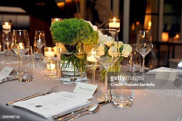 View of the decorated table setting during the Galvan For Opening Ceremony Dinner Hosted By Swarovski at Private Residence on January 13, 2016 in Los...