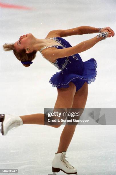 Tara Lipinski spins during her free skate program that won her a gold medal at Winter Olympic Games.