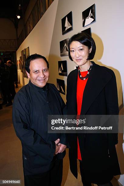 Azzedine Alaia and French minister of Culture and Communication Fleur Pellerin attend the 'Jean Nouvel and Claude Parent, Musees a venir' Exhibition...