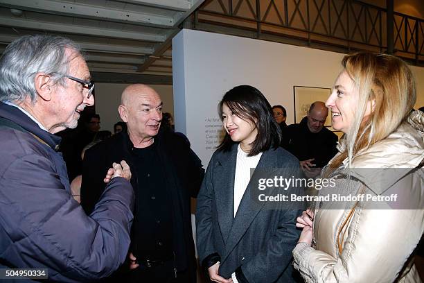 Architect Jean Nouvel and his wife Lida Guan standing between Architect Renzo Piano and his wife Milly attend the 'Jean Nouvel and Claude Parent,...