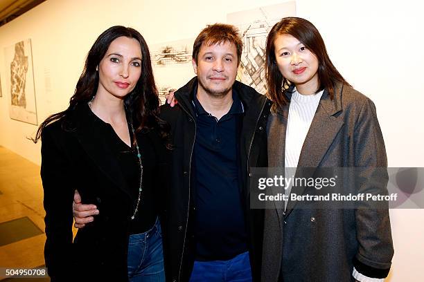 Contemporary artist Adel Abdessemed with his wife Julie and Lida Guan attend the 'Jean Nouvel and Claude Parent, Musees a venir' Exhibition Opening...