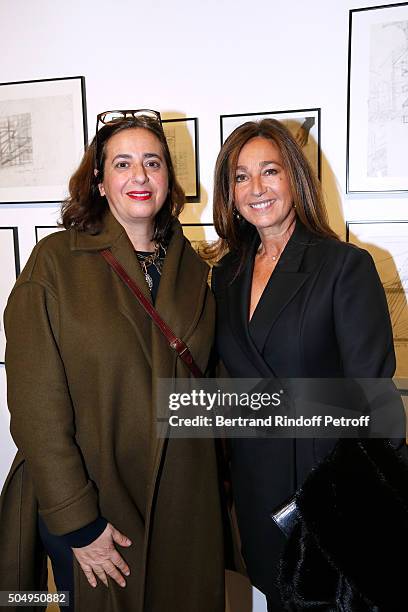 India Mahdavi and Katia Toledano attend the 'Jean Nouvel and Claude Parent, Musees a venir' Exhibition Opening at Galerie Azzedine Alaïa on January...