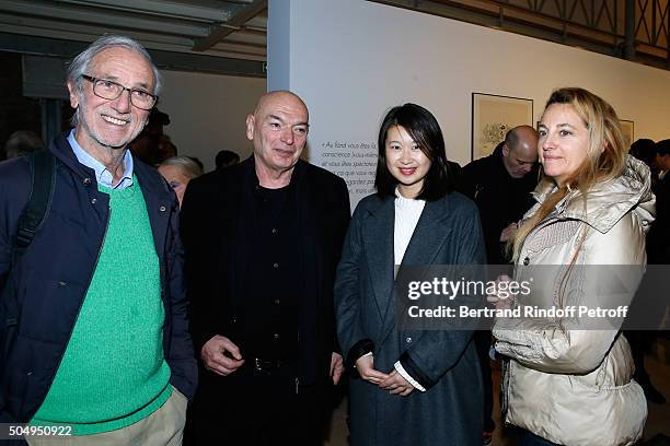 Architect Jean Nouvel and his wife Lida Guan standing between Architect Renzo Piano and his wife Milly attend the 'Jean Nouvel and Claude Parent,...