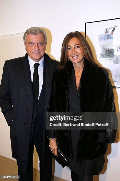 Dior Sidney Toledano and his wife Katia Toledano attend the 'Jean Nouvel and Claude Parent, Musees a venir' Exhibition Opening at Galerie Azzedine...