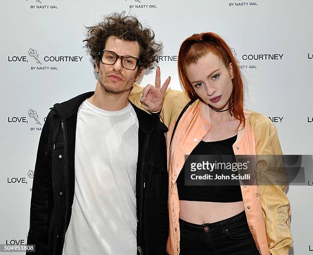 Astr menbers Adam Pallin and Zoe Silverman attend the Love, Courtney by Nasty Gal launch party at Nasty Gal on January 13, 2016 in Los Angeles,...