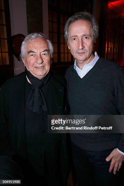 Artist Daniel Buren and Director of the Centre Pompidou Museum of Modern Art Bernard Blistene attend the 'Jean Nouvel and Claude Parent, Musees a...