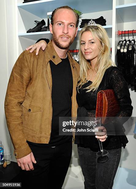 Brendan Fitzpatrick and Morgan Stewart attend the Love, Courtney by Nasty Gal launch party at Nasty Gal on January 13, 2016 in Los Angeles,...