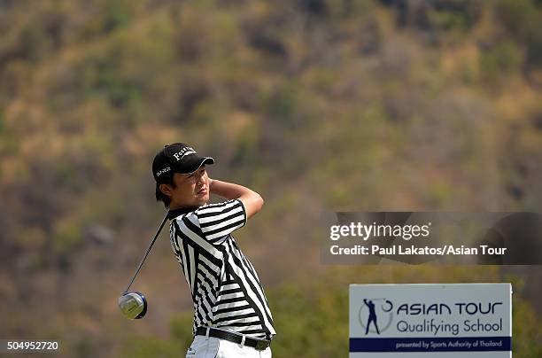 Kodai Ichihara of Japan in action during the Asian Tour Qualifying School Final Stage at Imperial Lakeview Golf Club on January 14, 2016 in Hua Hin,...