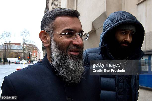 Anjem Choudary arrives at The Old Bailey on January 14, 2016 in London, England. Anjem Choudary is accused alongside Mohammed Rahman of inviting...