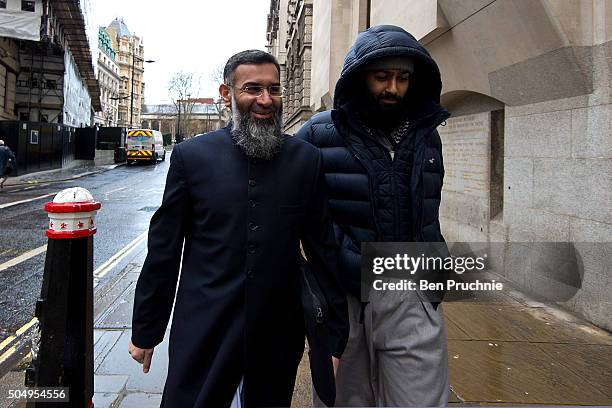 Anjem Choudary arrives at The Old Bailey on January 14, 2016 in London, England. Anjem Choudary is accused alongside Mohammed Rahman of inviting...