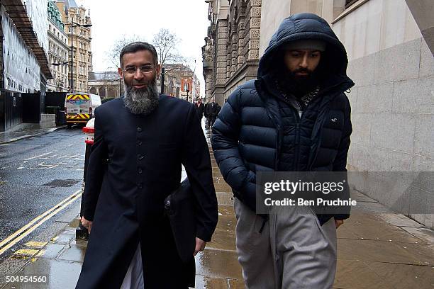 Anjem Choudary arrives at The Old Bailey on January 14, 2016 in London, England. Anjem Choudary is accused alongside Mohammed Rahman of inviting...