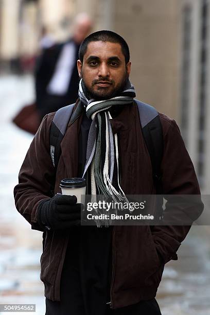 Mohammed Rahman arrives at The Old Bailey on January 14, 2016 in London, England. Mohammed Rahman is accused alongside Anjem Choudary of inviting...