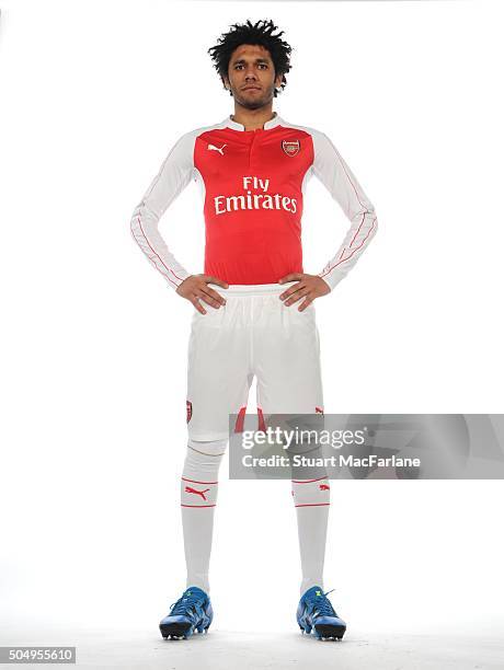 New Arsenal signing Mohamed Elneny at London Colney on January 14, 2016 in St Albans, England.