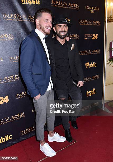 Raphael Pepin and Vincent Queijo from Les Anges 7 attend The 'Lauriers TV Awards 2016 Ceremony' At Theatre des Varietes In Paris on January 13, 2016...