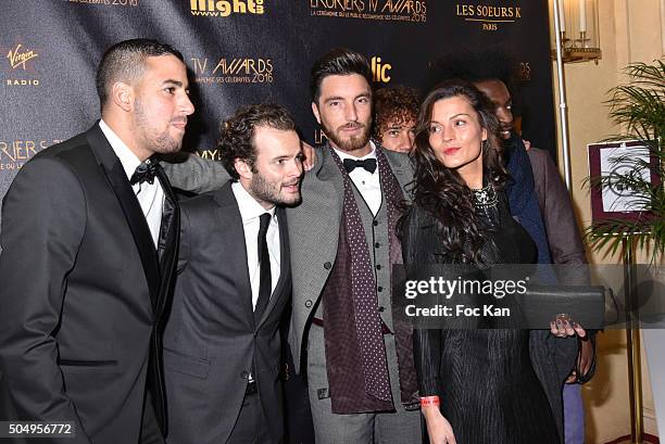 Cedric from Koh Lanta and members of his team attend The 'Lauriers TV Awards 2016 Ceremony' At Theatre des Varietes In Paris on January 13, 2016 in...