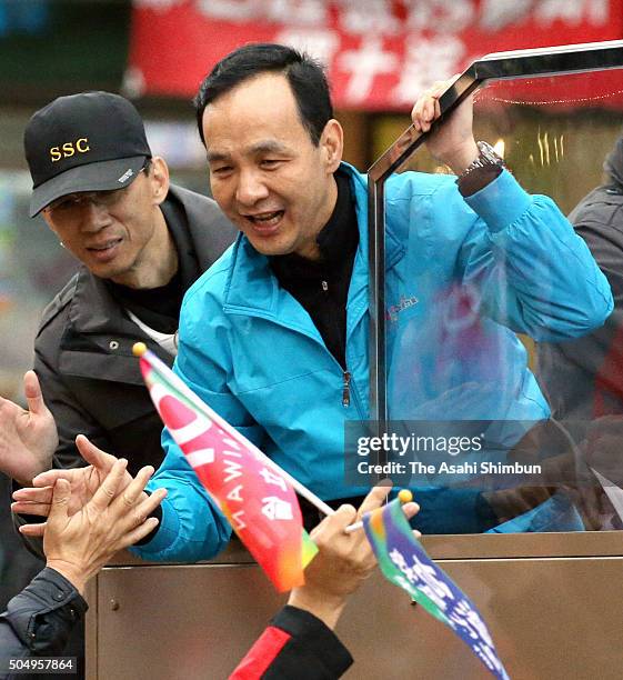 Presidential candidate of Taiwan's ruling Kuomingtang Chu Li-Luan on a campaign car calling for support on January 14, 2016 in New Taipei, Taiwan....