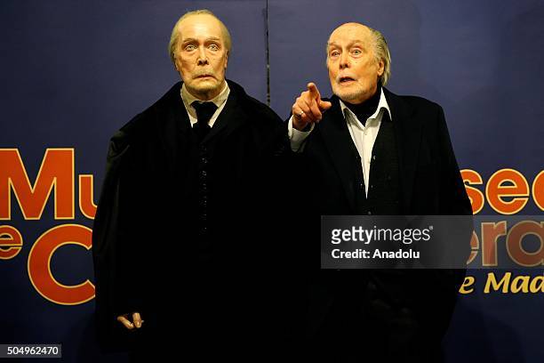 Actor Jack Taylor poses for a photograph with waxwork model created in his likeness at a Wax museum 'Museo de Cera' in Madrid, Spain on January 14,...