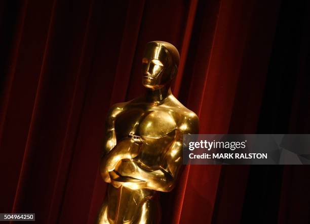 An Oscar statue is on display during the Academy Awards Nominations Announcement at the Samuel Goldwyn Theater in Beverly Hills, California on...