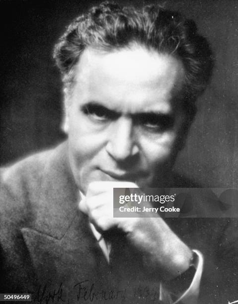 Conductor Bruno Walter, with hand to chin in the gesture of inspiration.