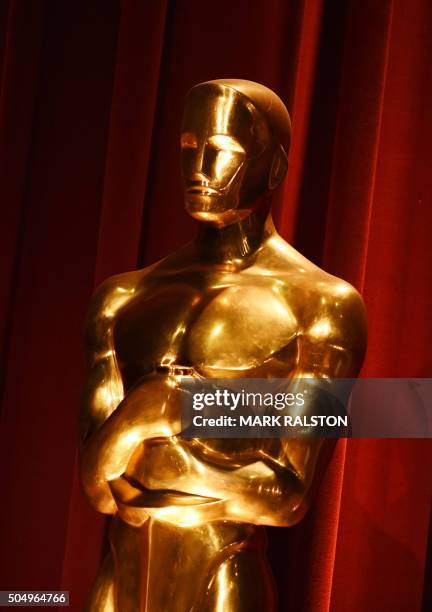 An Oscar statue is on display during the Academy Awards Nominations Announcement at the Samuel Goldwyn Theater in Beverly Hills, California on...