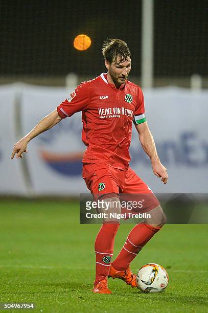 Christian Schulz of Hannover controls the ball during a test game against VfB Stuttgart during Hannover 96 training camp on January 13, 2016 in...
