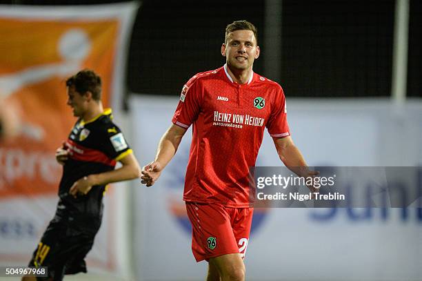 Adam Szalai of Hannover reacts during a test game against VfB Stuttgart during Hannover 96 training camp on January 13, 2016 in Belek, Turkey.