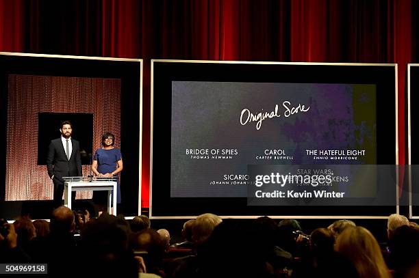 Actor John Krasinski and President of the Academy of Motion Picture Arts and Sciences Cheryl Boone Isaacs announce the nominees for Best Music -...