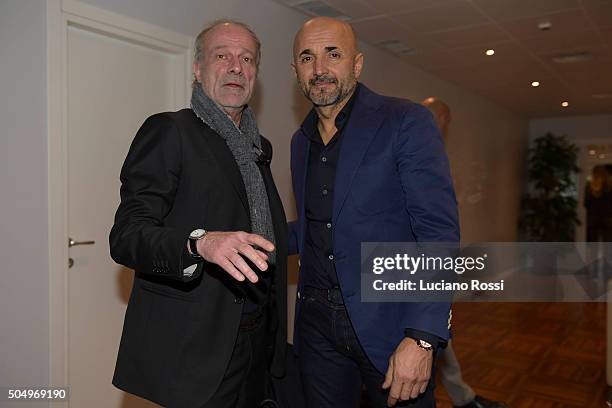 New coach of AS Roma Luciano Spalletti poses with AS Roma Sport Director Walter Sabatini upon arriving in Trigoria on January 14, 2016 in Rome, Italy.