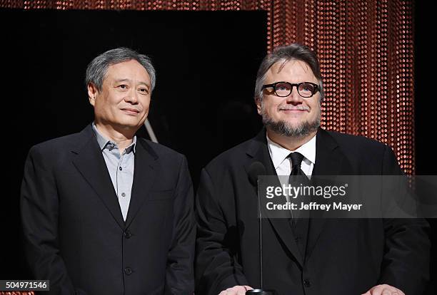 Filmmakers Ang Lee and Guillermo del Toro announce the nominees during the 88th Oscars Nominations Announcement at the Academy of Motion Picture Arts...