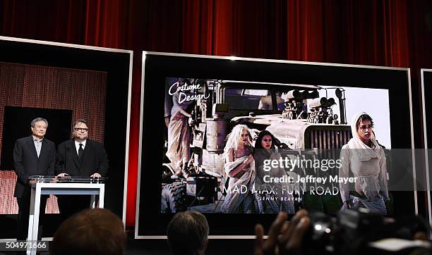 Filmmakers Ang Lee and Guillermo del Toro announce the nominees during the 88th Oscars Nominations Announcement at the Academy of Motion Picture Arts...