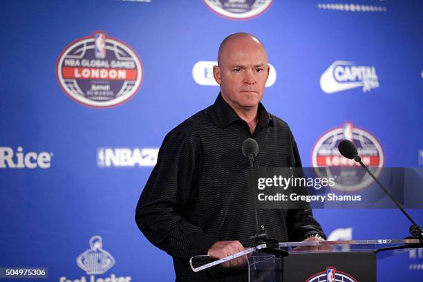 Head Coach Scott Skiles of the Orlando Magic speaks to the media prior to the game against the Toronto Raptors as part of the 2016 Global Games...