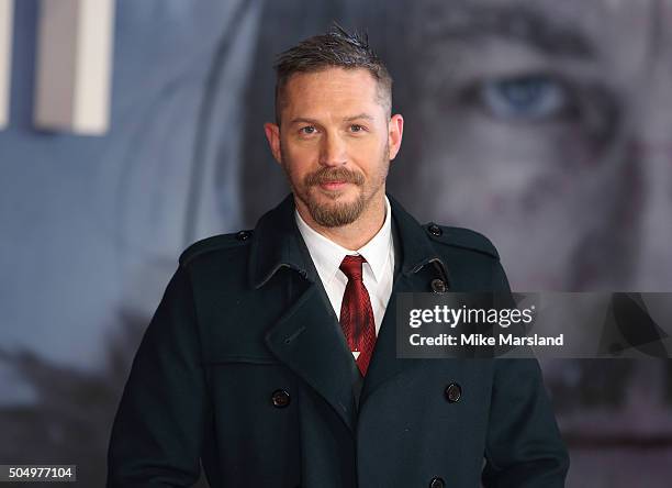 Tom Hardy attends UK Premiere of "The Revenant" at Empire Leicester Square on January 14, 2016 in London, England.