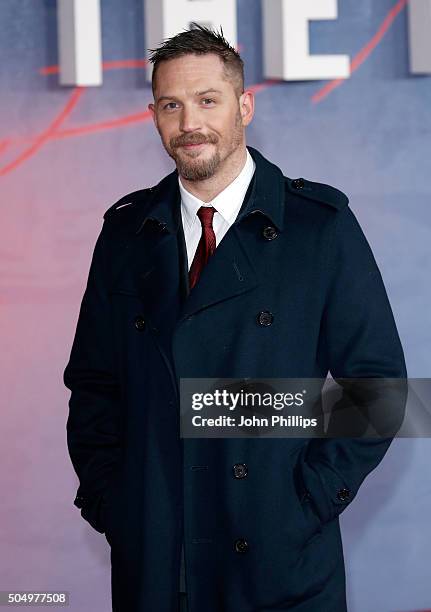 Actor Tom Hardy attends the UK Premiere of "The Revenant" at the Empire Leicester Square on January 14, 2016 in London, England.