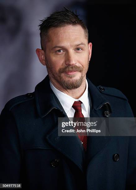Actor Tom Hardy attends the UK Premiere of "The Revenant" at the Empire Leicester Square on January 14, 2016 in London, England.
